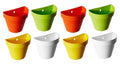 Go Hooked set of 8 multicolour plastic wall hanging pots. Ideal for herbs and flowers.