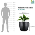 GoHooked Pluto 22-inch black polymer planter pot with a modern round design and drainage hole.