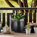 GoHooked Pluto 24-inch black polymer planter pot with a modern round design, suitable for indoor and outdoor use.