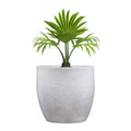 GoHooked Pluto 24-inch speckled grey lightweight polymer planter pot with a green artificial palm plant.