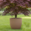 GoHooked Pluto 15-inch brown polymer planter pot with a modern round design, featuring a drainage hole.