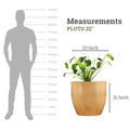 GoHooked Pluto 22-inch round brown polymer planter pot with a plant. Lightweight and modern design.