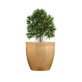 GoHooked Pluto 20-inch brown polymer planter pot with a modern round design and drainage hole, holding a green plant.