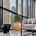 GoHooked Pluto 24-inch brown polymer planter pot with a modern round design, featuring a lightweight and rust-resistant build. Ideal for living rooms, balconies, and offices.