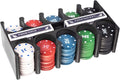Go Hooked 200-piece multicolor poker chip set with card decks in a black holder. Chips marked with 1€, 5€, 10€, 25€, 50€.