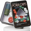 GoHooked Professional Poker Chips set with 100 dual-toned chips in red, green, and blue, plus a dealer button.