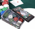 GoHooked professional poker chips casino game set of 100, assorted colors including red, green, blue, white, and black. Metal chips with denominations.