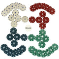 Go Hooked assorted 100 poker chips in white, red, and green with values 1, 5, 10, and 25. Includes a white dealer button.