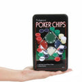 GoHooked Professional Poker Chips set in a metal case with 100 dual-toned chips and dealer button. Multicolor chips.