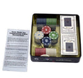 GoHooked 100 professional poker chips in a metal case with playing cards and instructions. Multicolor chips.