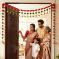 GoHooked red and green pom-pom toran with golden bells, 35 inch decorative garland for door and pooja room.