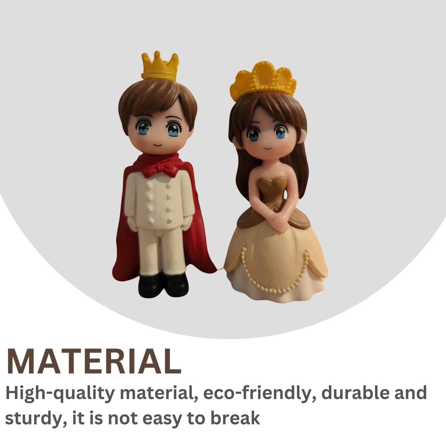 Go Hooked Prince and Princess couple figurines in resin, wearing crowns and royal attire. Ideal for cake decoration or home decor.