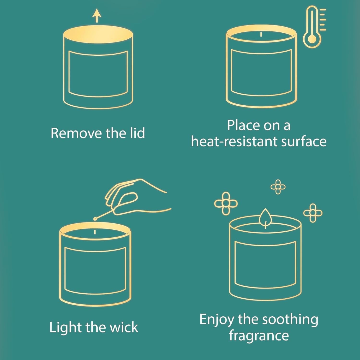 GoHooked Pumpkin Spice scented candle instructions: remove lid, place on heat-resistant surface, light wick, enjoy fragrance.