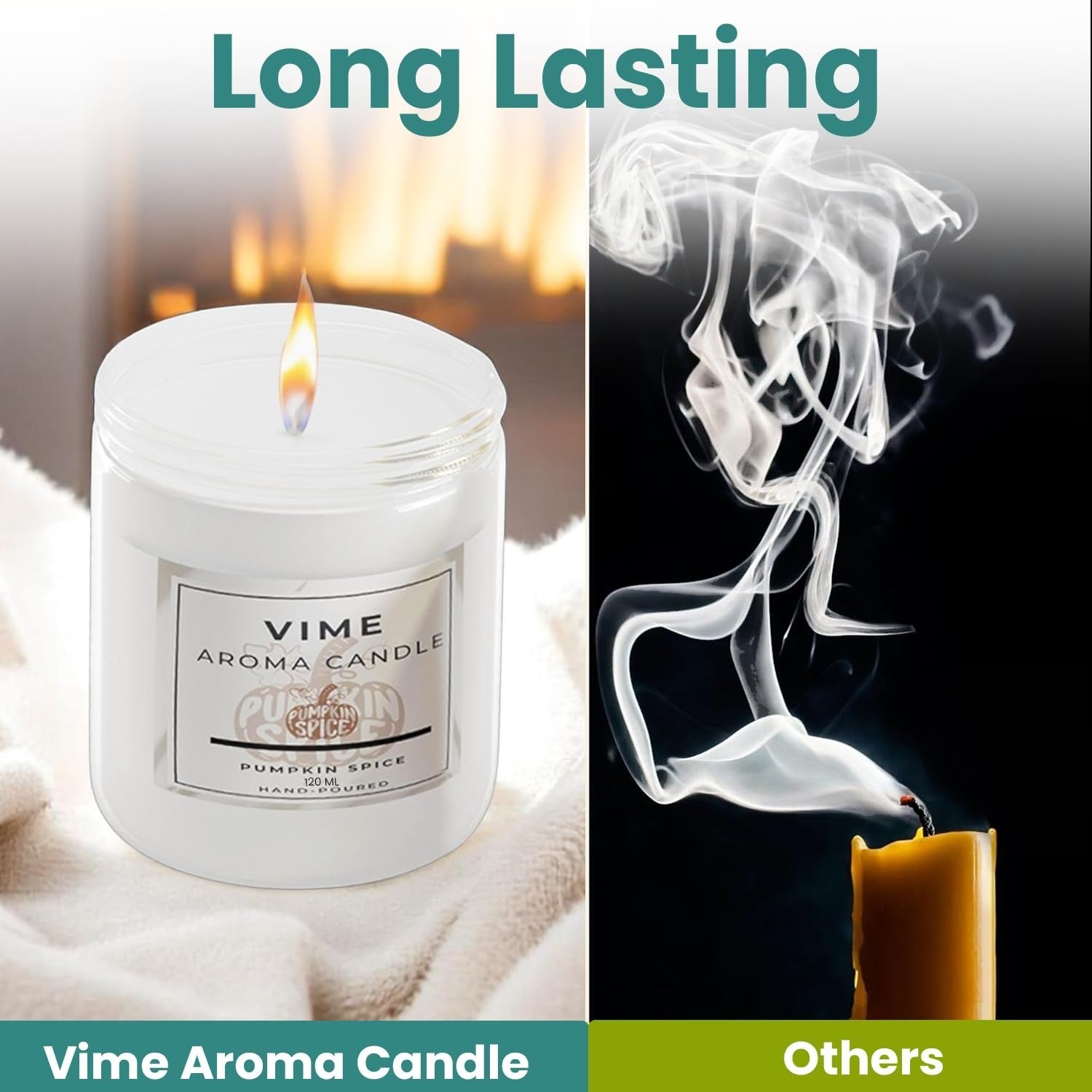 GoHooked white jar candle with pumpkin spice scent, 120 ml, 35-hour burn time, for aromatherapy and home decor.