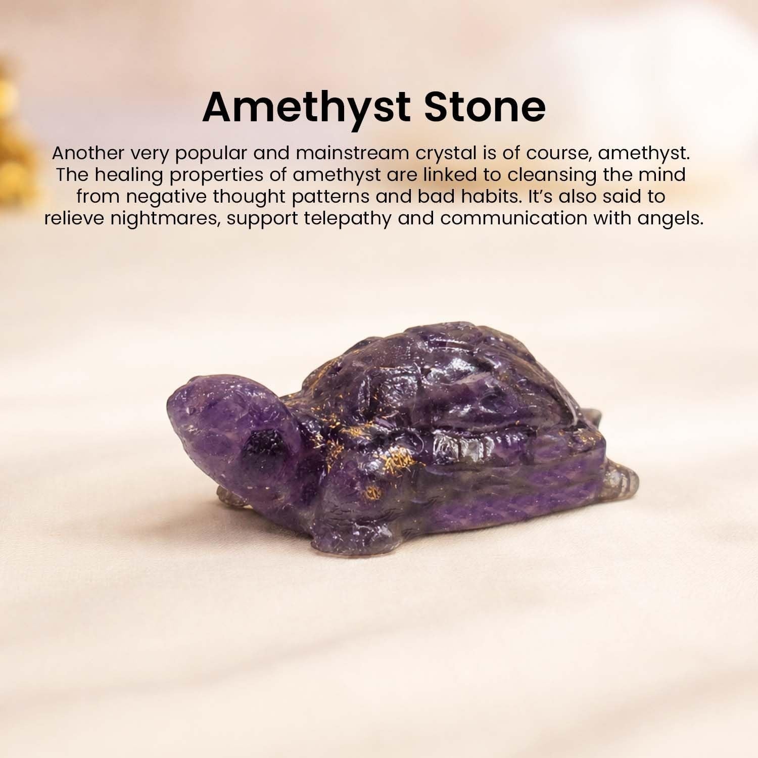 Go Hooked purple amethyst crystal tortoise figurine for peace, healing, and protection. Natural stone.