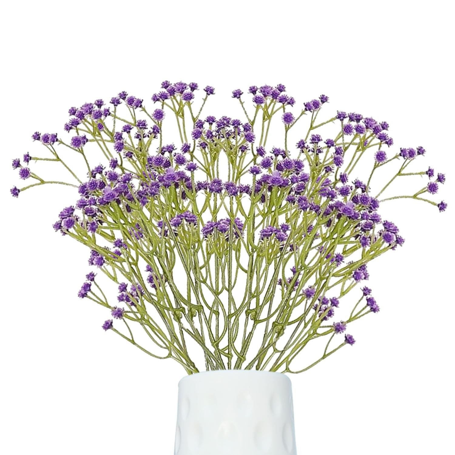 GoHooked 5pcs purple artificial baby's breath flowers with realistic rubber flower heads and flexible plastic stems for floral arrangements.