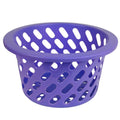 GoHooked purple plastic storage basket with diamond-shaped perforations and a wide rim. Ideal for kitchen or home organization.
