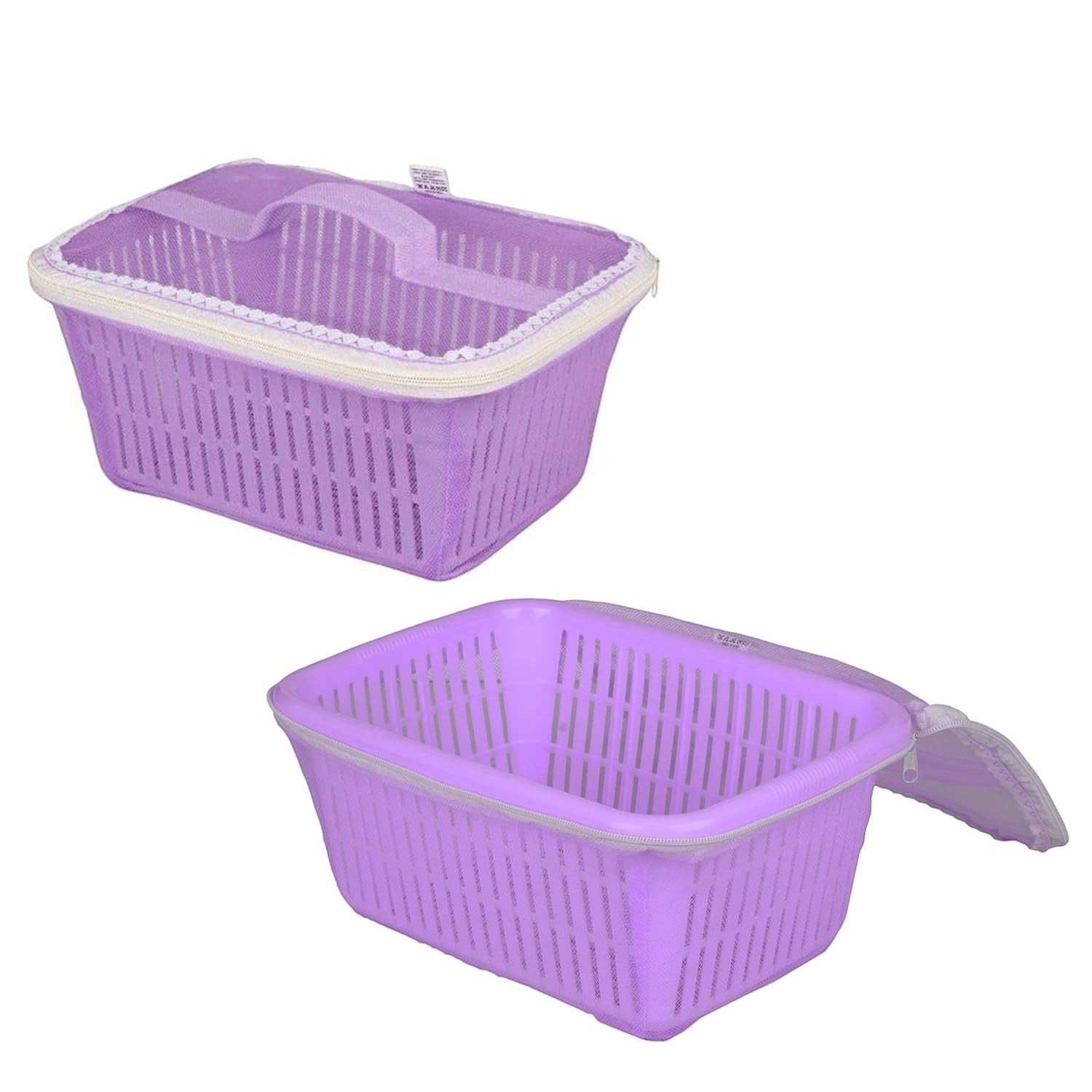 Go Hooked purple plastic storage basket with zip-close net cover for fruits and vegetables. Pack of 2.