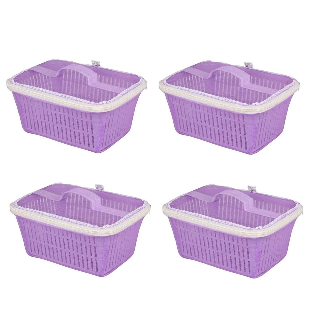 GoHooked purple plastic storage basket with zip net cover, ideal for fruits and vegetables.