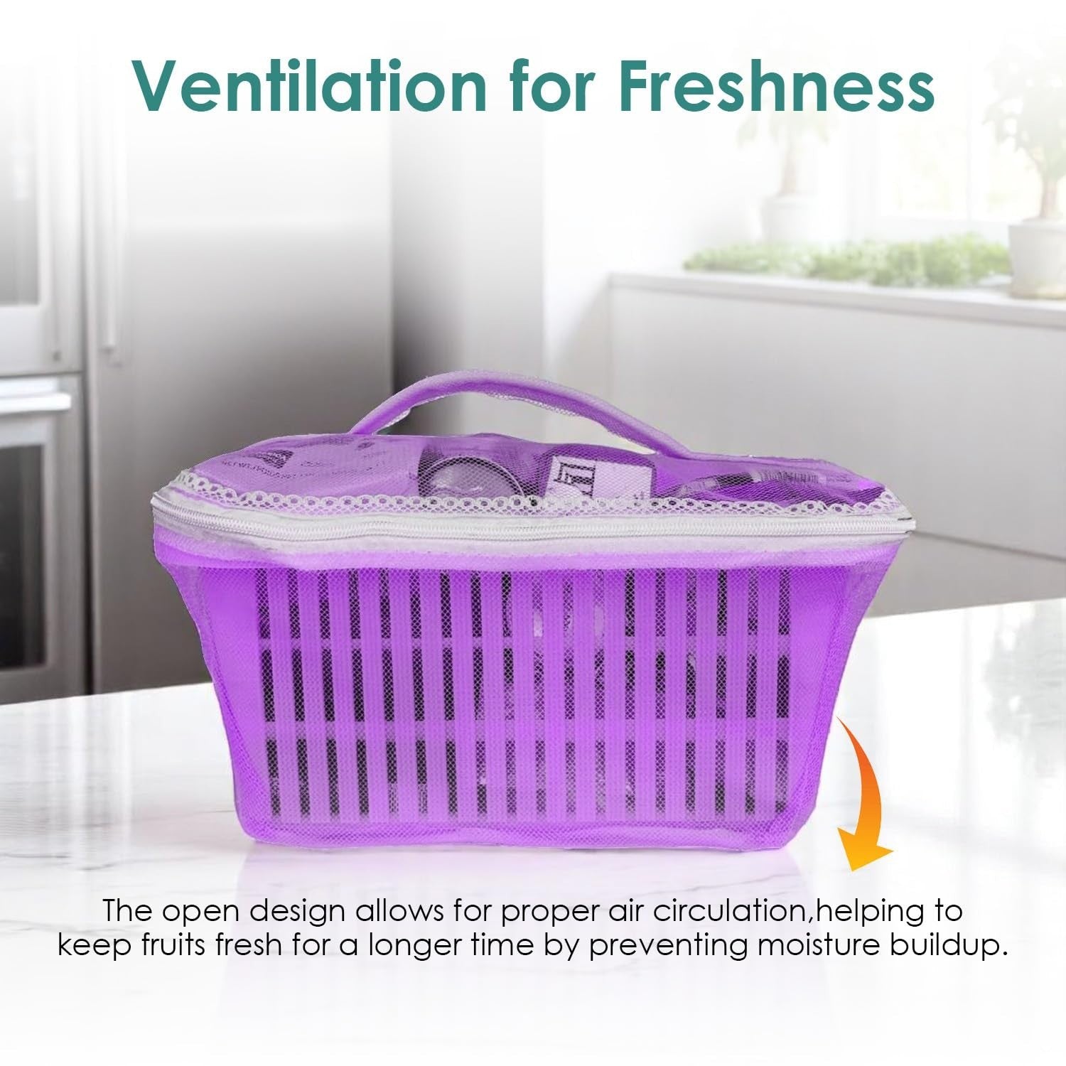 GoHooked purple plastic storage basket with zip net cover and handles, ideal for fruits and vegetables.