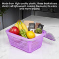 GoHooked purple plastic storage basket with zip net cover filled with fruits, coffee samples, and a succulent.
