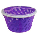 GoHooked purple plastic storage basket with mesh zip cover, breathable and insect-proof design.