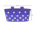GoHooked 12-inch oval metal railing planter in purple with white polka dots, featuring detachable hooks for balconies and fences.