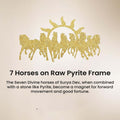 GoHooked brown wooden frame with a golden pyrite stone 7 running horses and sun design. Vastu decor for wealth and success.
