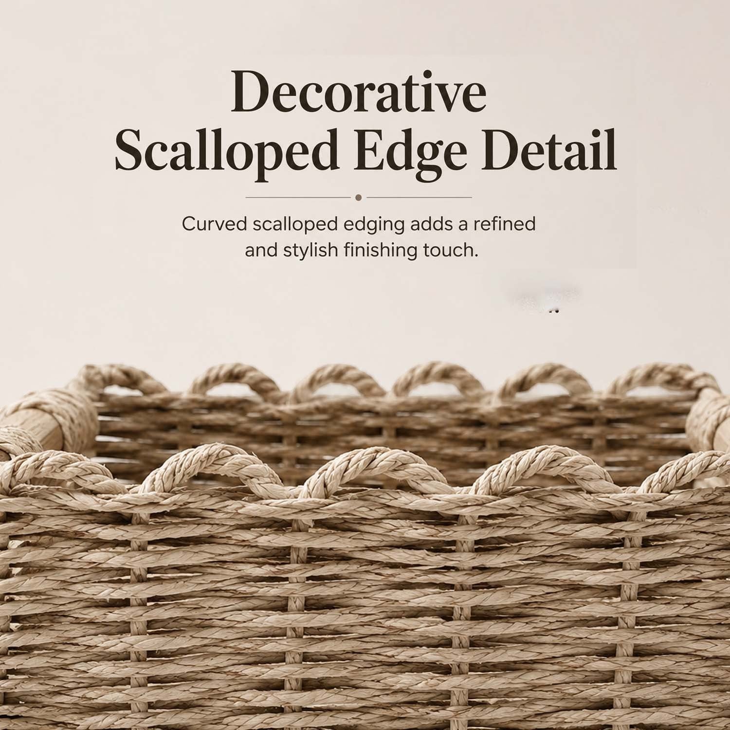 GoHooked handmade raffia storage basket featuring a decorative scalloped edge and woven natural texture.