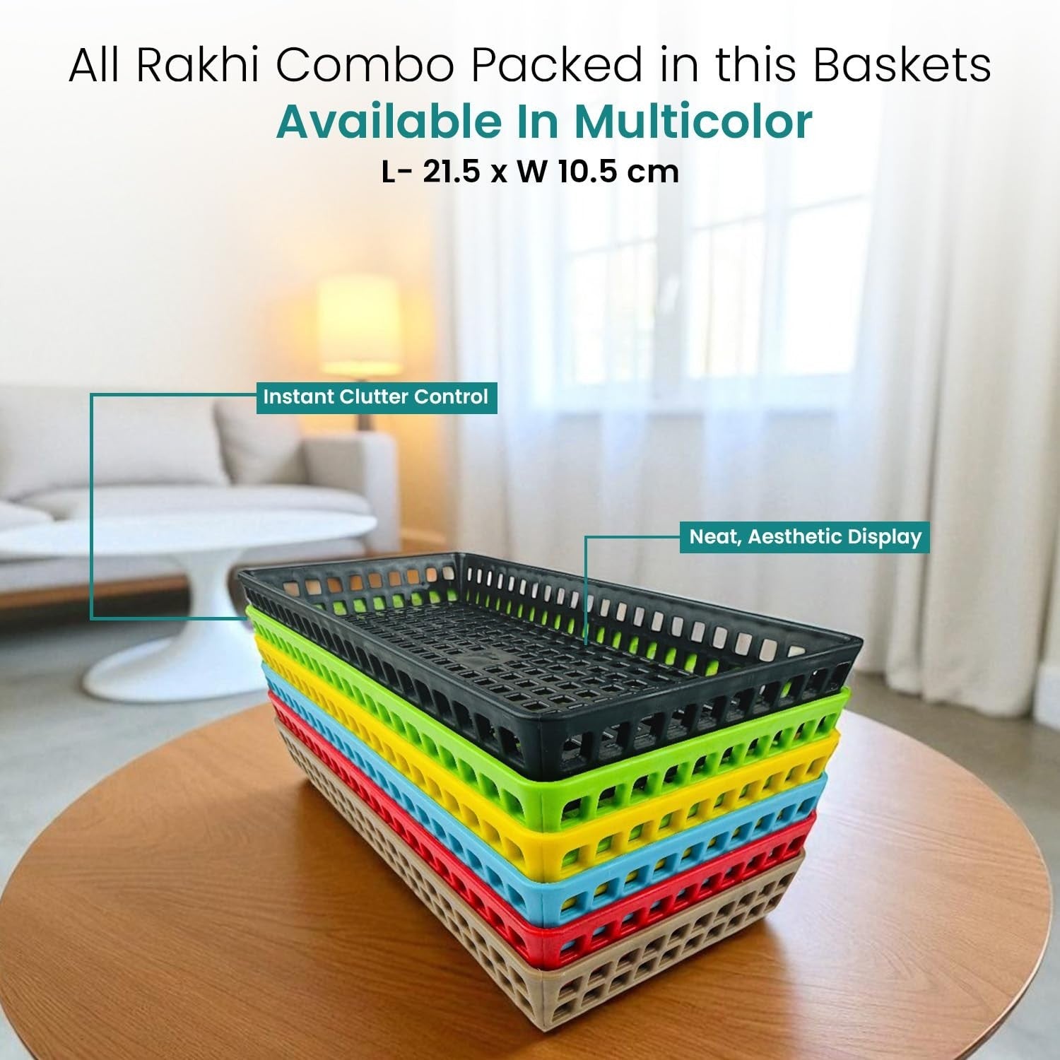GoHooked multicolor plastic organizer trays stacked, ideal for Raksha Bandhan gifts and general storage.