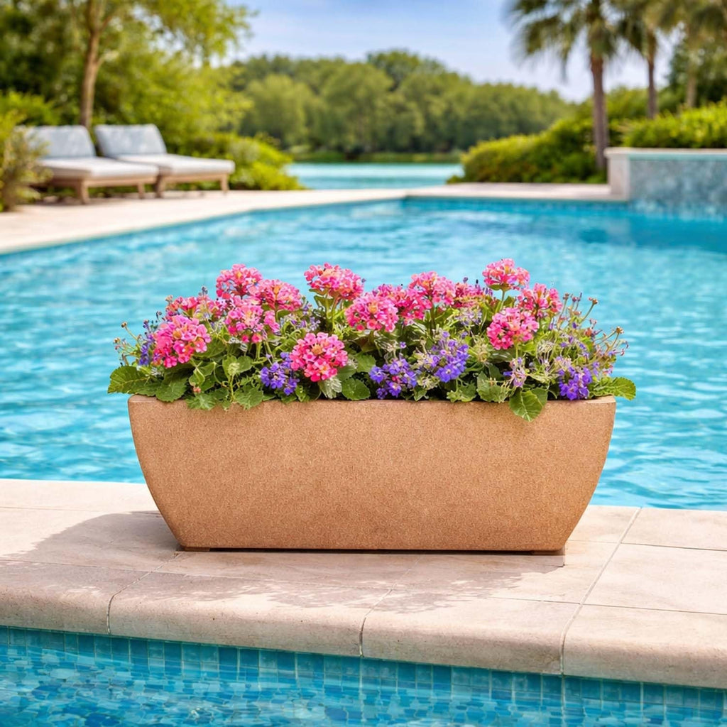 Go Hooked Rectangular Leios Planter Pot 24x11 Inch | Grey Ribbed Design Plastic Flower Pot for Indoor Outdoor Garden Balcony Terrace Living Room | Decorative Long Plant Container with Drainage Hole