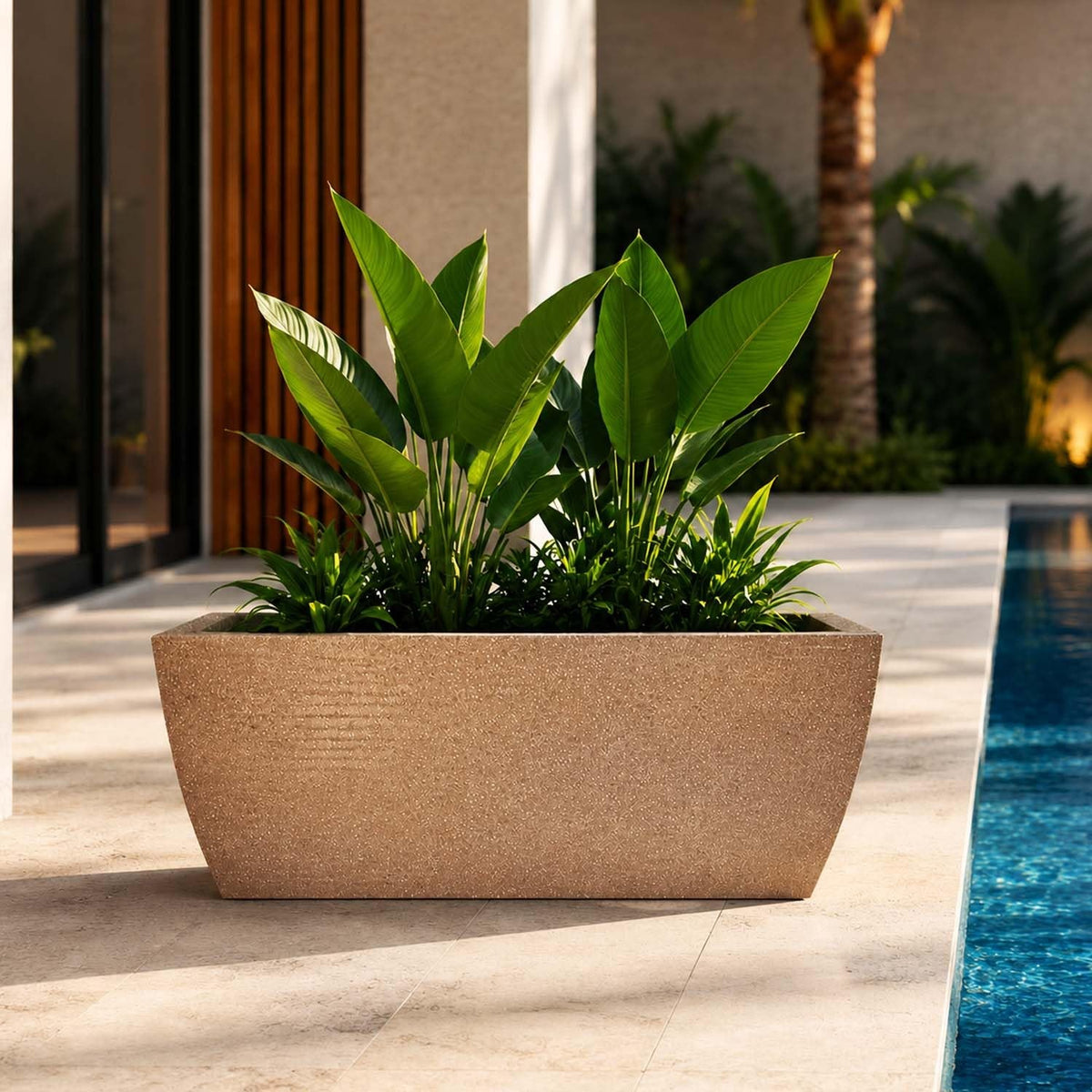 Go Hooked Rectangular Leios Planter Pot 24x11 Inch | Grey Ribbed Design Plastic Flower Pot for Indoor Outdoor Garden Balcony Terrace Living Room | Decorative Long Plant Container with Drainage Hole