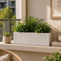 GoHooked rectangular sandstone ribbed polymer planter pot, 24x12 inches, with drainage hole for indoor/outdoor use.