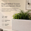 GoHooked rectangular polymer planter pot in marble white with vertical ribbed texture. 24x12 inch size.