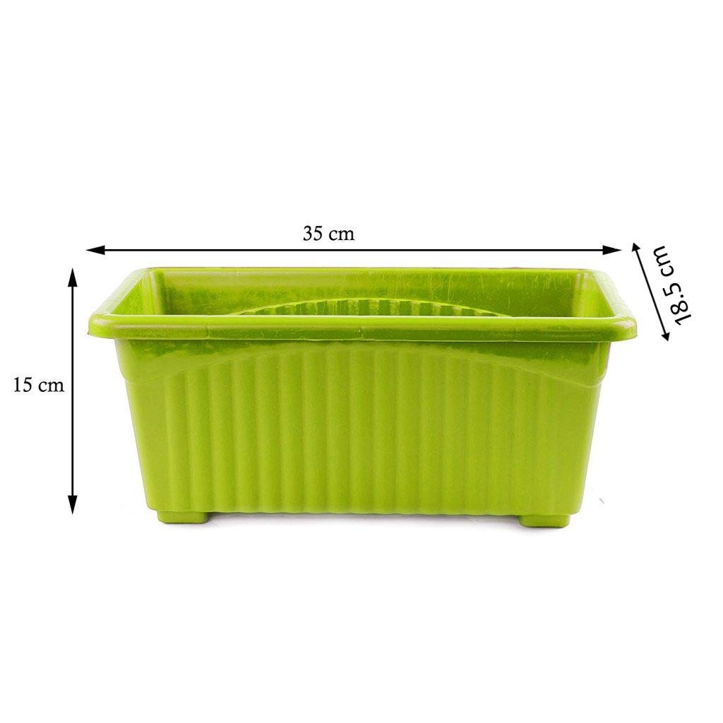 GoHooked rectangular plastic plant pot, lime green, 35x18.5x15 cm, rust resistant, for indoor/outdoor use.