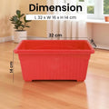GoHooked Rectangular red plastic plant pot, 35 x 18.5 x 15 cm, ideal for home, window display, or garden.