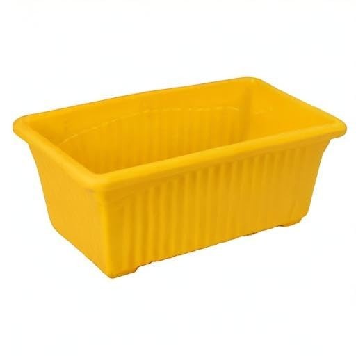 GoHooked Rectangular plastic plant pot, yellow, ribbed design, suitable for indoor/outdoor use.