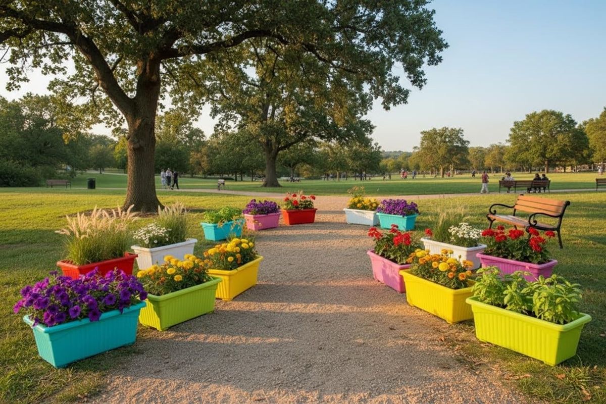 GoHooked multicolor rectangular plastic plant pots, 35cm, ideal for home, window display, or garden.