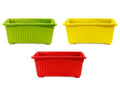GoHooked set of 3 multicolor rectangular plastic plant pots with ribbed texture and raised feet.