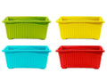 GoHooked set of 4 multicolor rectangular plastic plant pots. Features ribbed texture and raised base. Ideal for home, window, or garden use.