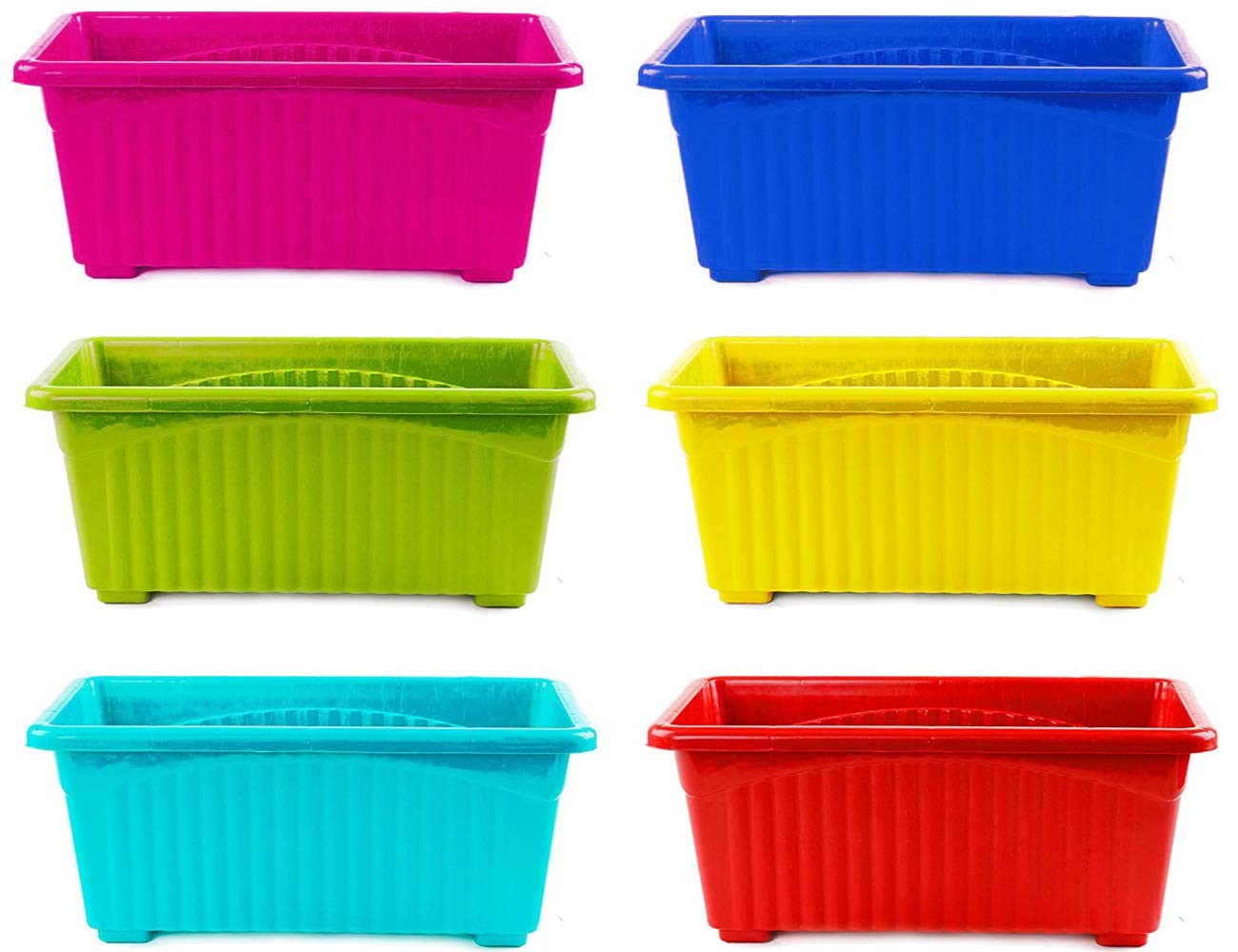 GoHooked set of 6 multicolor rectangular plastic planters, ideal for window displays and home gardens.
