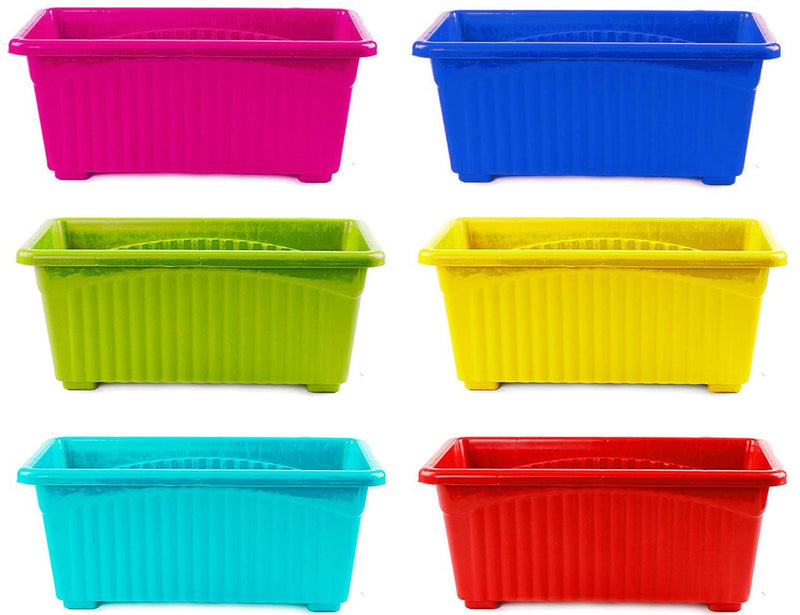 GoHooked set of 6 multicolor rectangular plastic planters, ideal for window displays and home gardens.