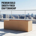 GoHooked rectangular sandstone polymer planter pot on a sunny balcony with a city skyline background