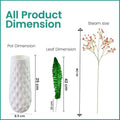 GoHooked red artificial baby's breath flowers with a white textured vase and a green fern leaf, showing product dimensions.