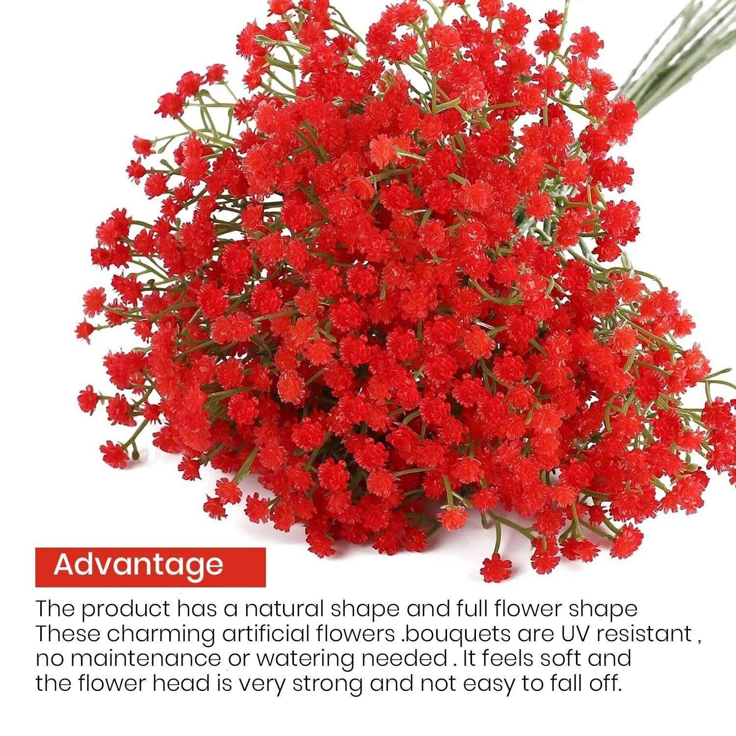 GoHooked red artificial baby's breath flowers with flexible stems, realistic rubber flower heads and plastic stems.