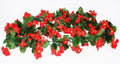 GoHooked red artificial rose and orchid flower garland with green leaves, made of silk and plastic.
