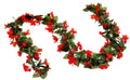 GoHooked red artificial rose and orchid flower garland with green leaves, made of silk and plastic.