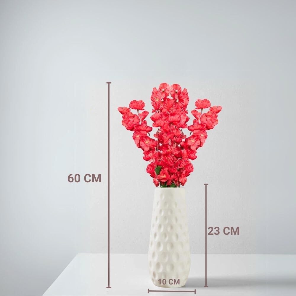 Go Hooked red artificial flowers in a textured white ceramic vase, 60cm tall.