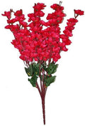 GoHooked red cherry blossom orchid artificial flower bunch with 7 branches and polyester flowers, ideal for home decor.