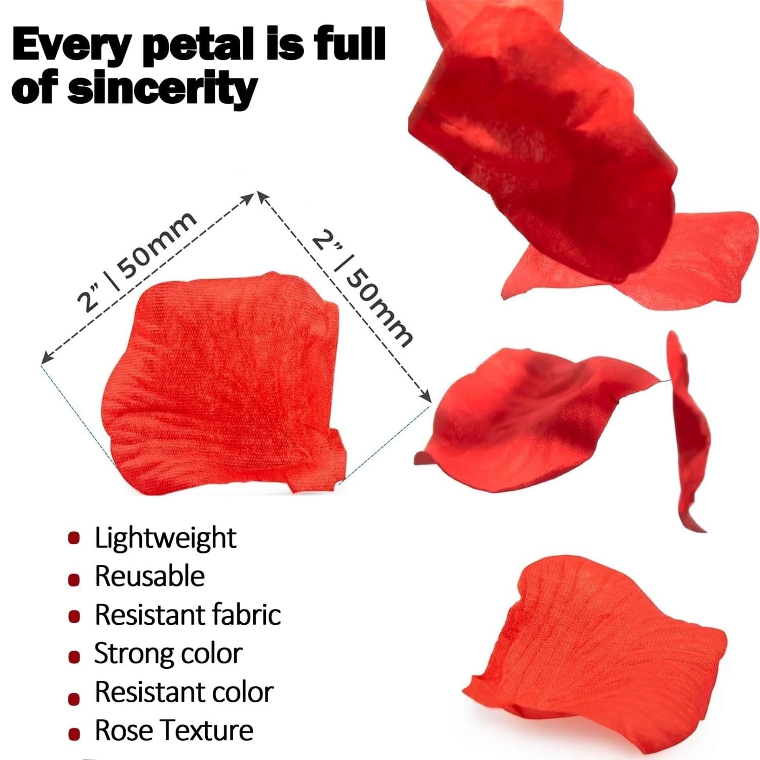 GoHooked red artificial rose petals, lightweight, reusable, and resistant fabric. Perfect for romantic decor.